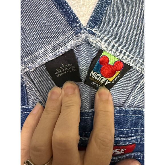 VTG Mickey Unlimited Denim Overalls Blue Mickey Mouse Pocket Womans L - Picture 8 of 8